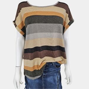 Sweet Violet Striped Short Sleeve Round Neckline Glitter Tunic Size XL